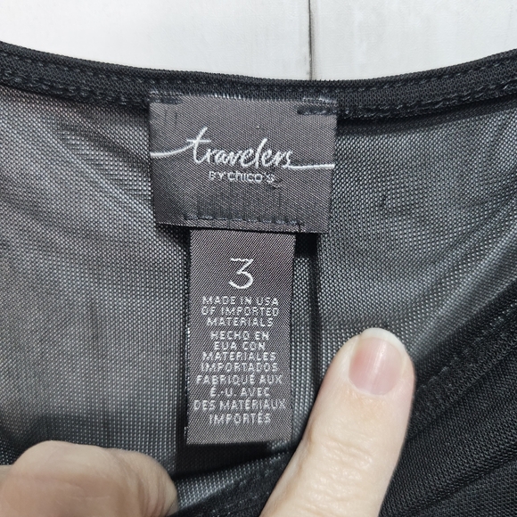 Chico's Travelers Women's Black Mesh Upper Bodice Sleeves Gold Dress Size XL 16. - Picture 7 of 10